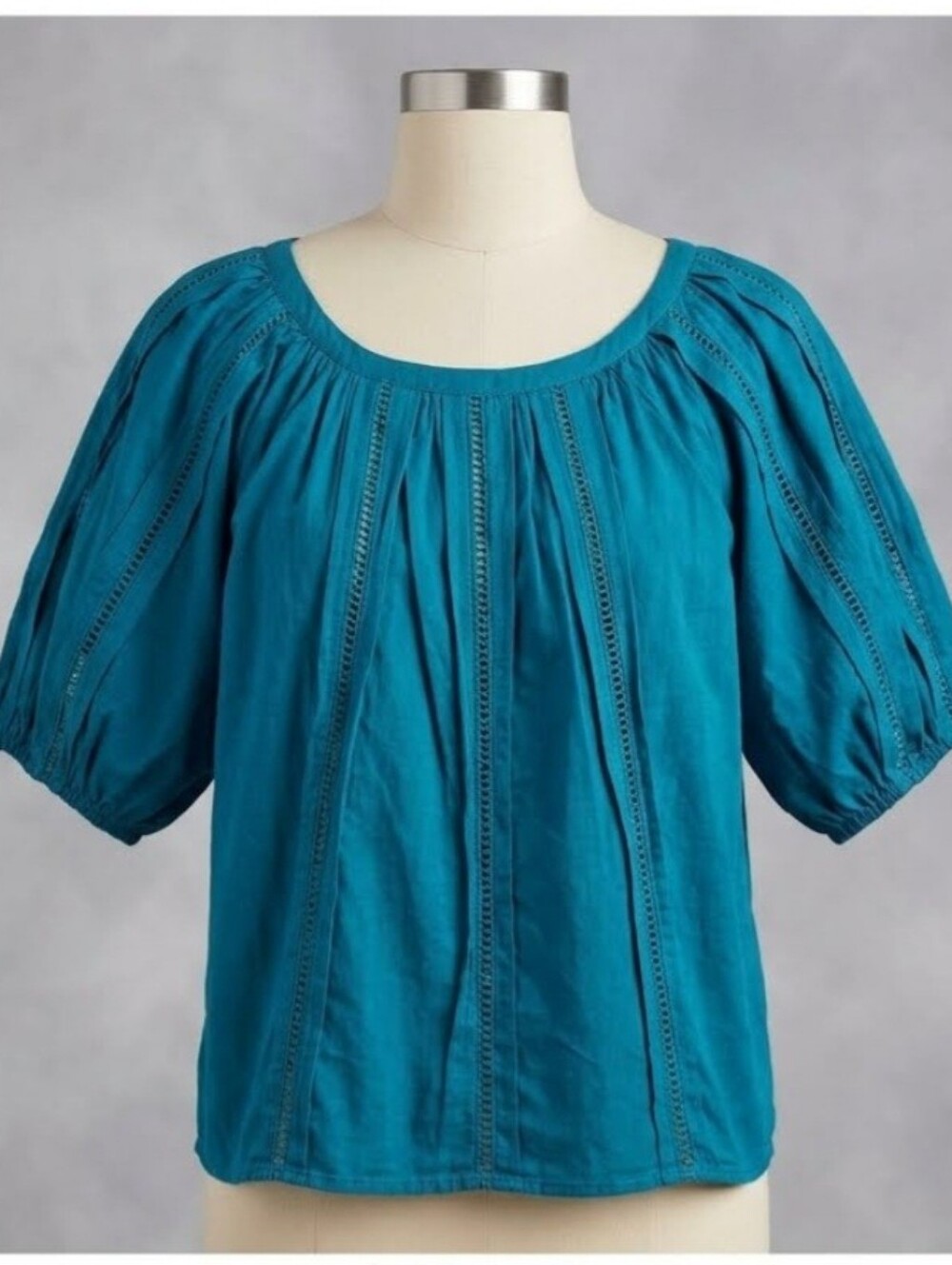 The Loft Relaxed Teal Peasant Blouse with Scoop Neck